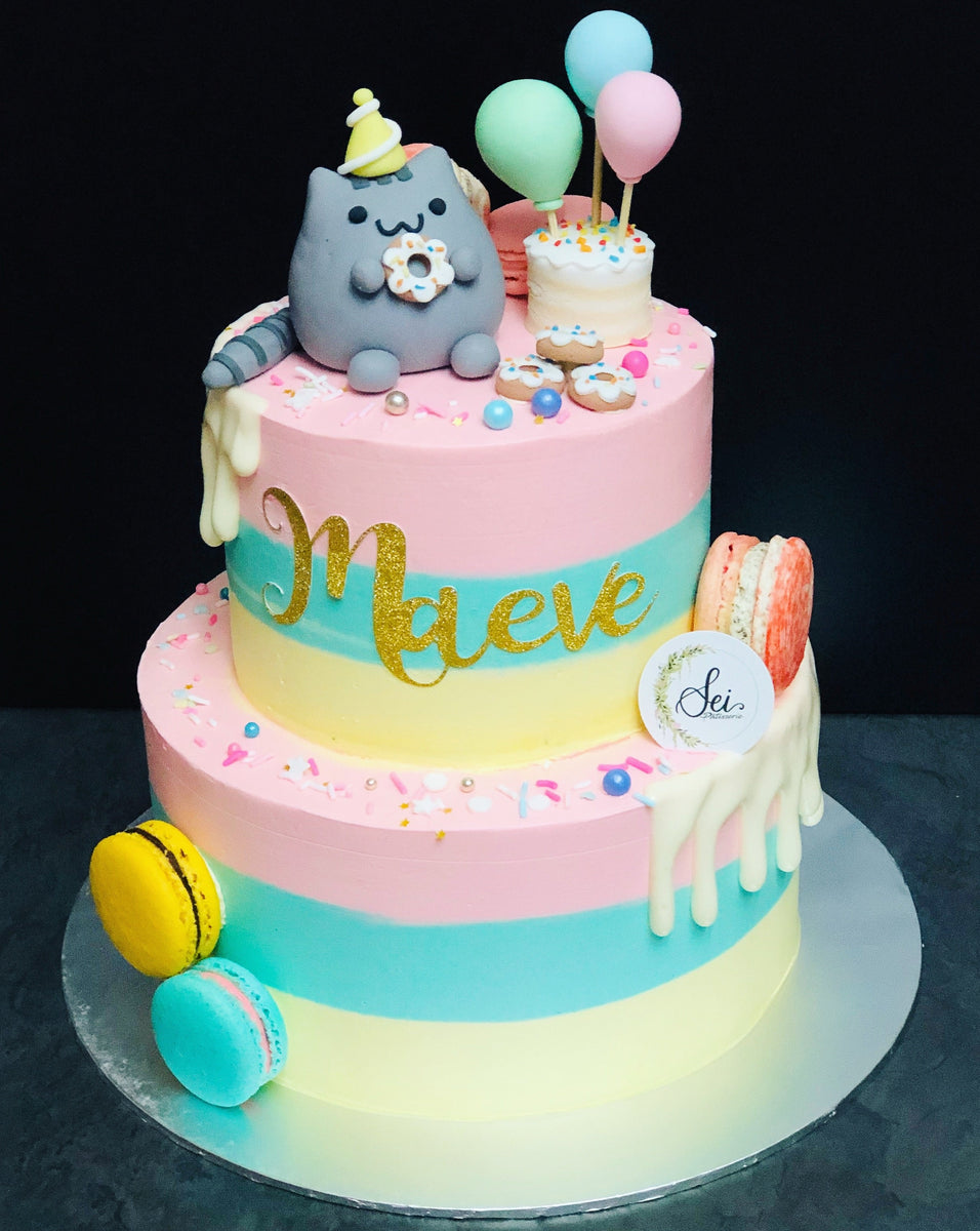 2-Tier Pusheen Theme Cake – Sei Pâtisserie