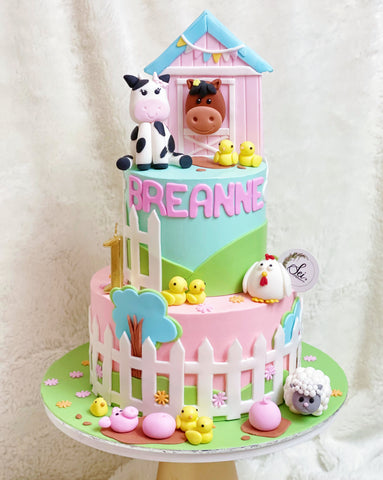 2-Tier Cute Animal Farm Cake