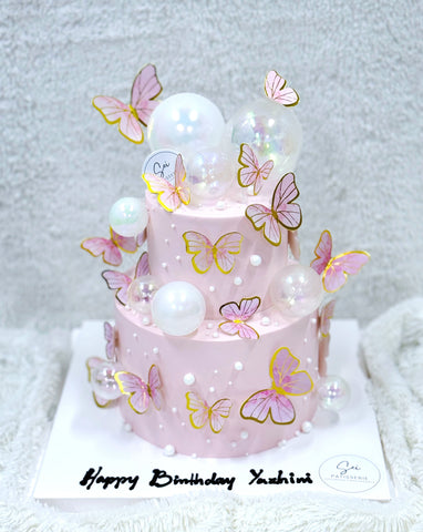 2-Tier Dreamy Butterfly Cake in Pink