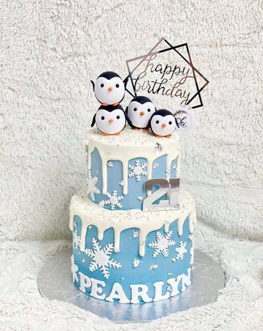 2-Tier Penguin Winter Wonderland Cake