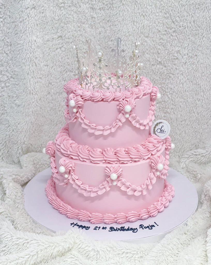 Tiara Rollo Cake 2-Tier Pink Vintage Tiara Cake – Sei Pâtisserie