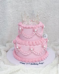 2-Tier Pink Vintage Tiara Cake