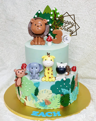 2-Tier Safari Animal Cake With Lion