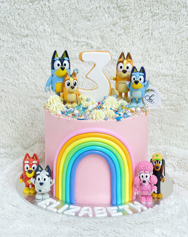 Bluey Family with Rainbow Tall Cake