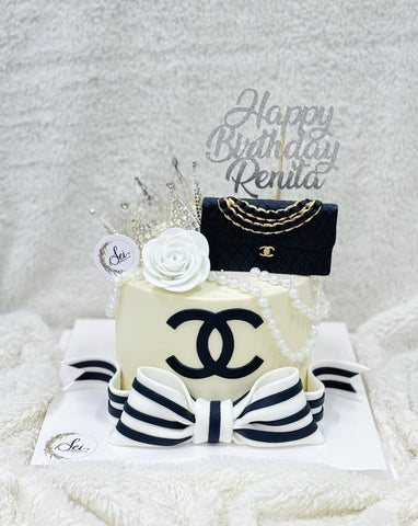 Chanel Cake with Pearls and Crown