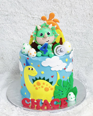 Cute Dinosaur with Volcano Tall Cake