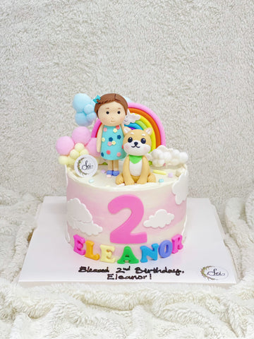 Girl and Dog Cake with Rainbow