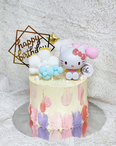 Kitty Cake with Brush Strokes