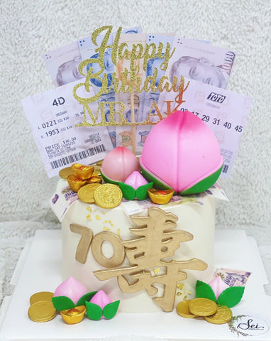 Longevity Peach and Prosperity Money Pulling Cake