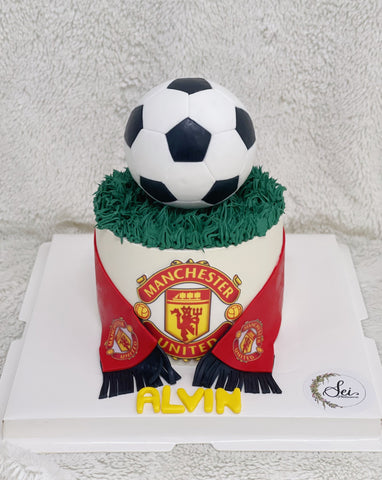 Manchester United Soccer Cake with Red  Scarf