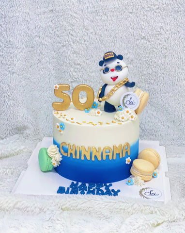 Ombre Blue Bamboo Panda Boss Cake