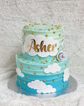 Ombre Blue Stars and Clouds Cake