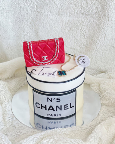 Red Chanel Handbag Cake with VCA Necklace