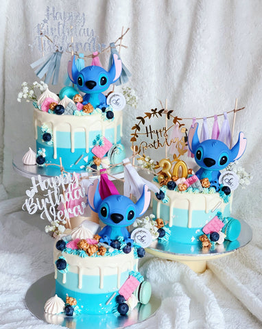 Stitch in Ombre Blue with White Drips Cake