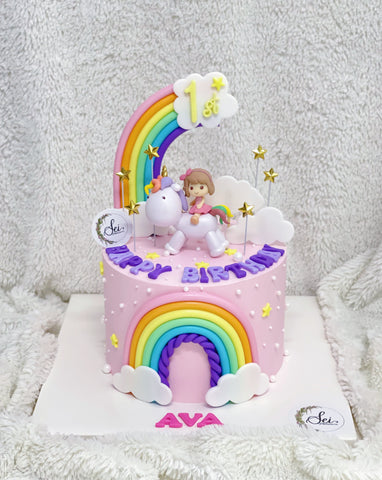 Unicorn Girl with Rainbow Cake