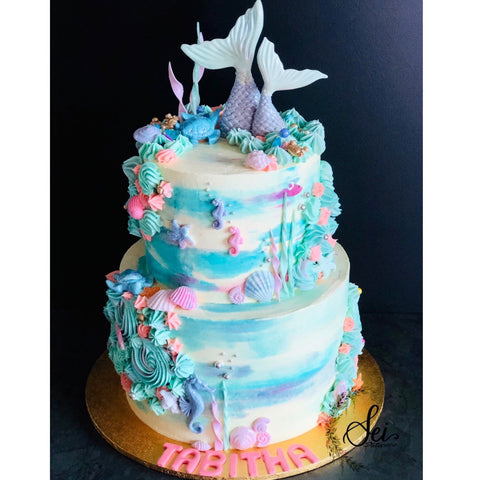 2-Tier Blue Mermaid Cake