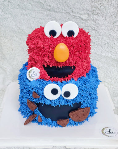 2-Tier Elmo and Cookie Monster Cake