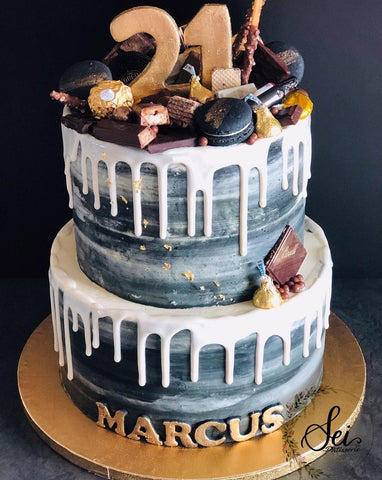 2-Tier Grey x White Chocolate-Overloaded Cake