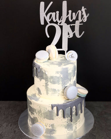 2-Tier Grey x White Watercolour Cake