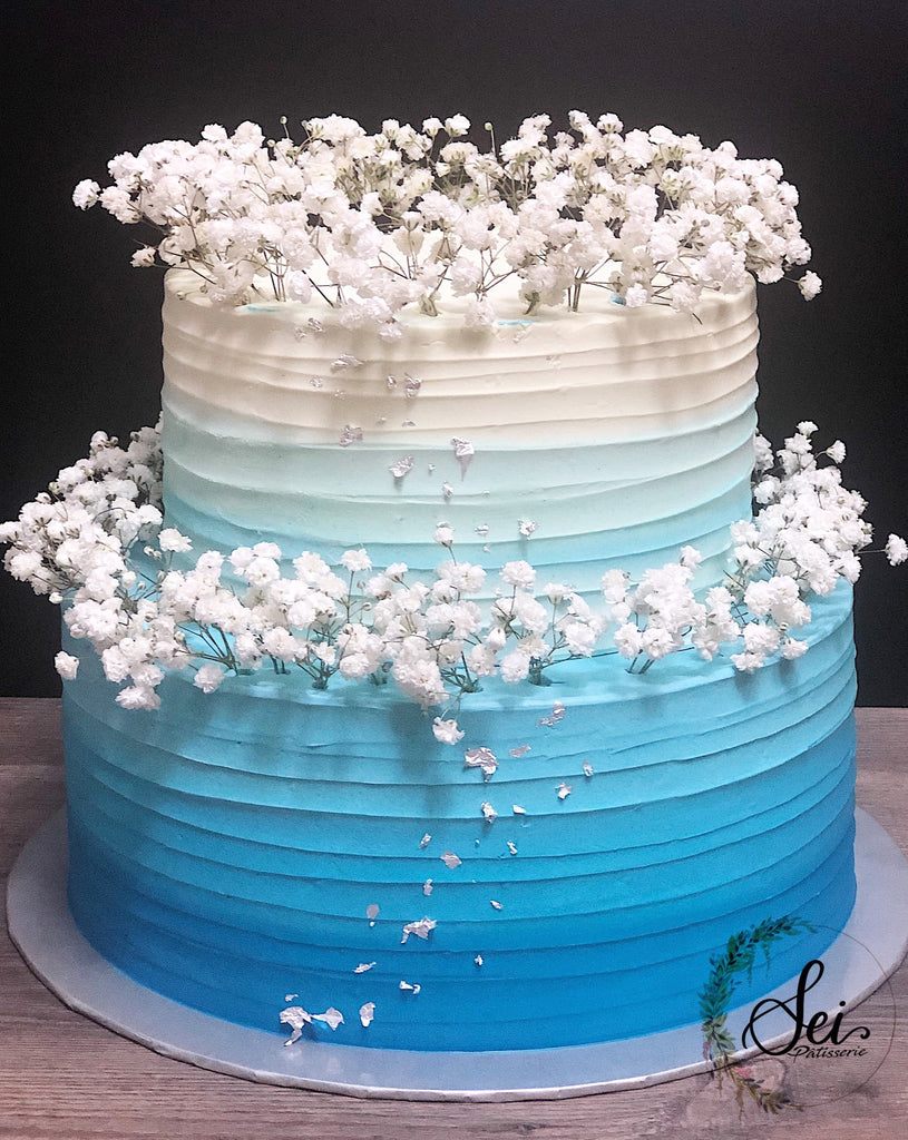 2-Tier Ombré Baby’s Breath Cake – Sei Pâtisserie