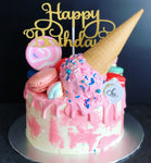 Pink "Melted Ice Cream" and Macarons Cake